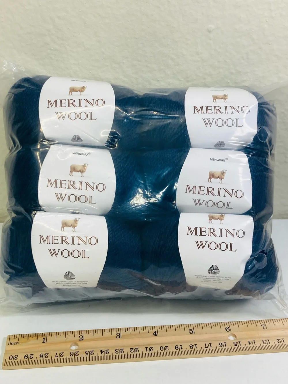 6 NWT ~300g Mengchu 100% Merino Wool Yarn Color Midnight Blue